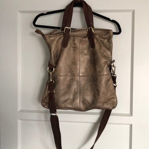 Bronzed metallic leather shoulder bag